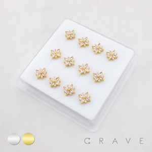 DIMENSIONAL FLORAL MULTI CZ CLUSTER POLISH 316L SURGICAL STEEL L-SHAPE NOSE BOX